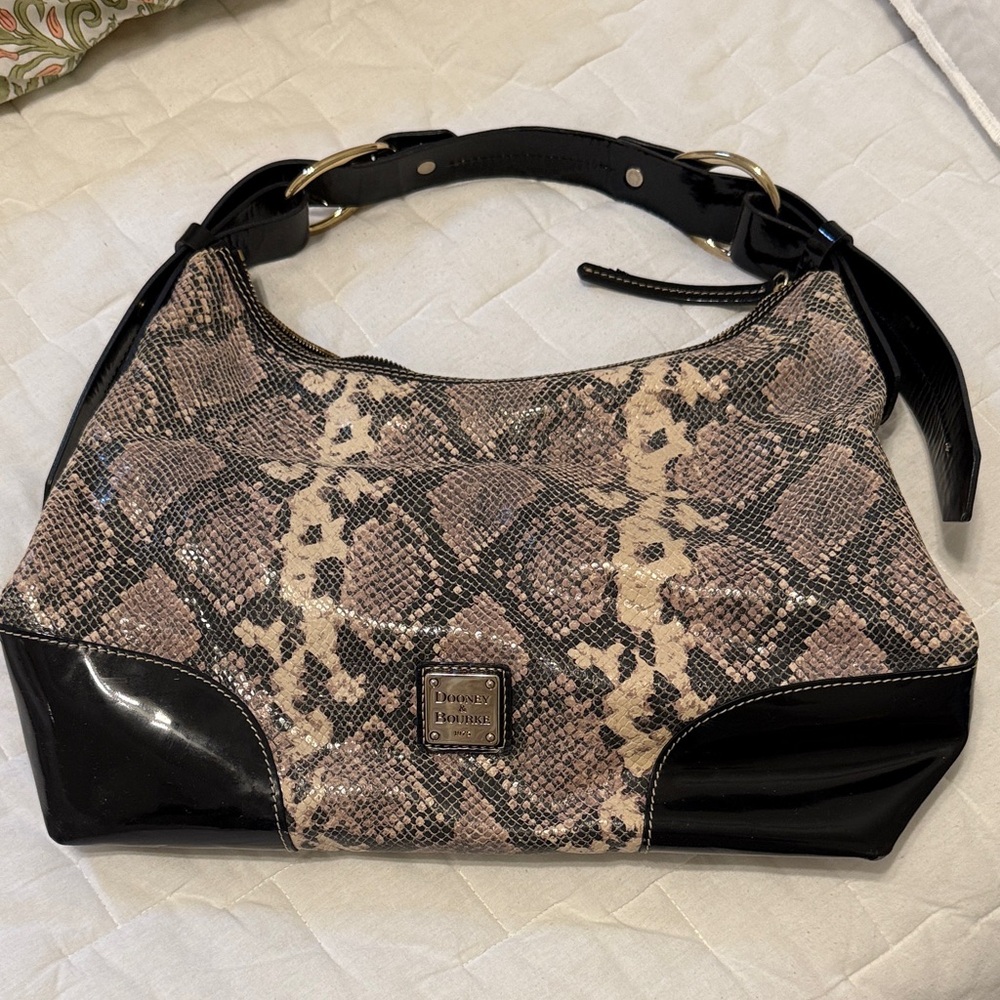 Dooney & Bourke Black and Cream Snake Print Shoulder Bag